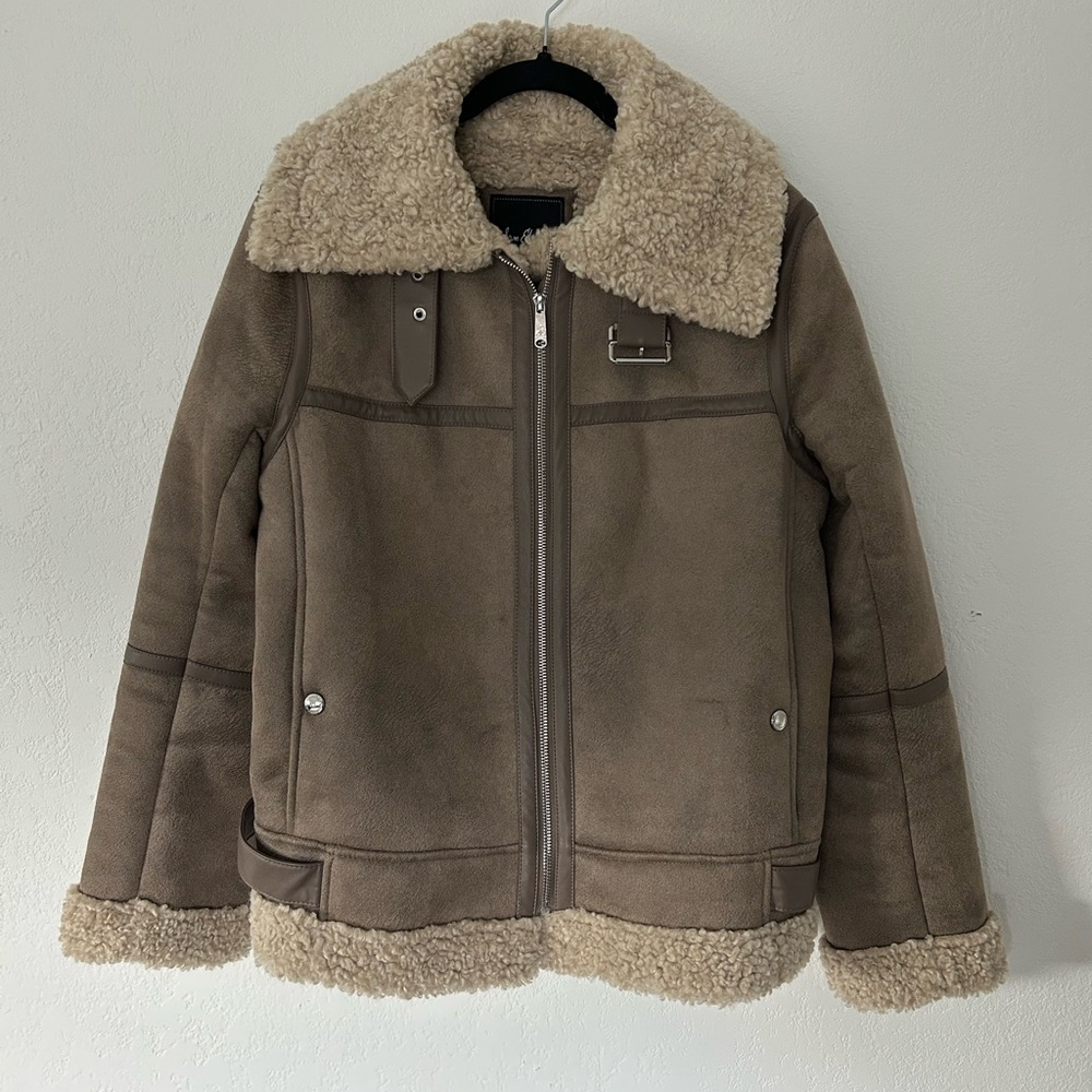Sam Eldeman short faux sterling trim aviator jacket